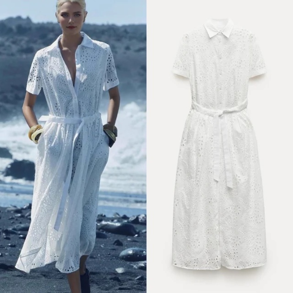 ZARA EMBROIDERED WHITE SHIRTDRESS BLOGGER FAV